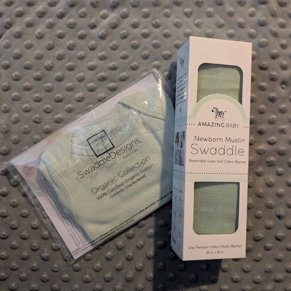 Swaddle Designs Organic Muslin Swaddle And Onesie - Soft Mint
